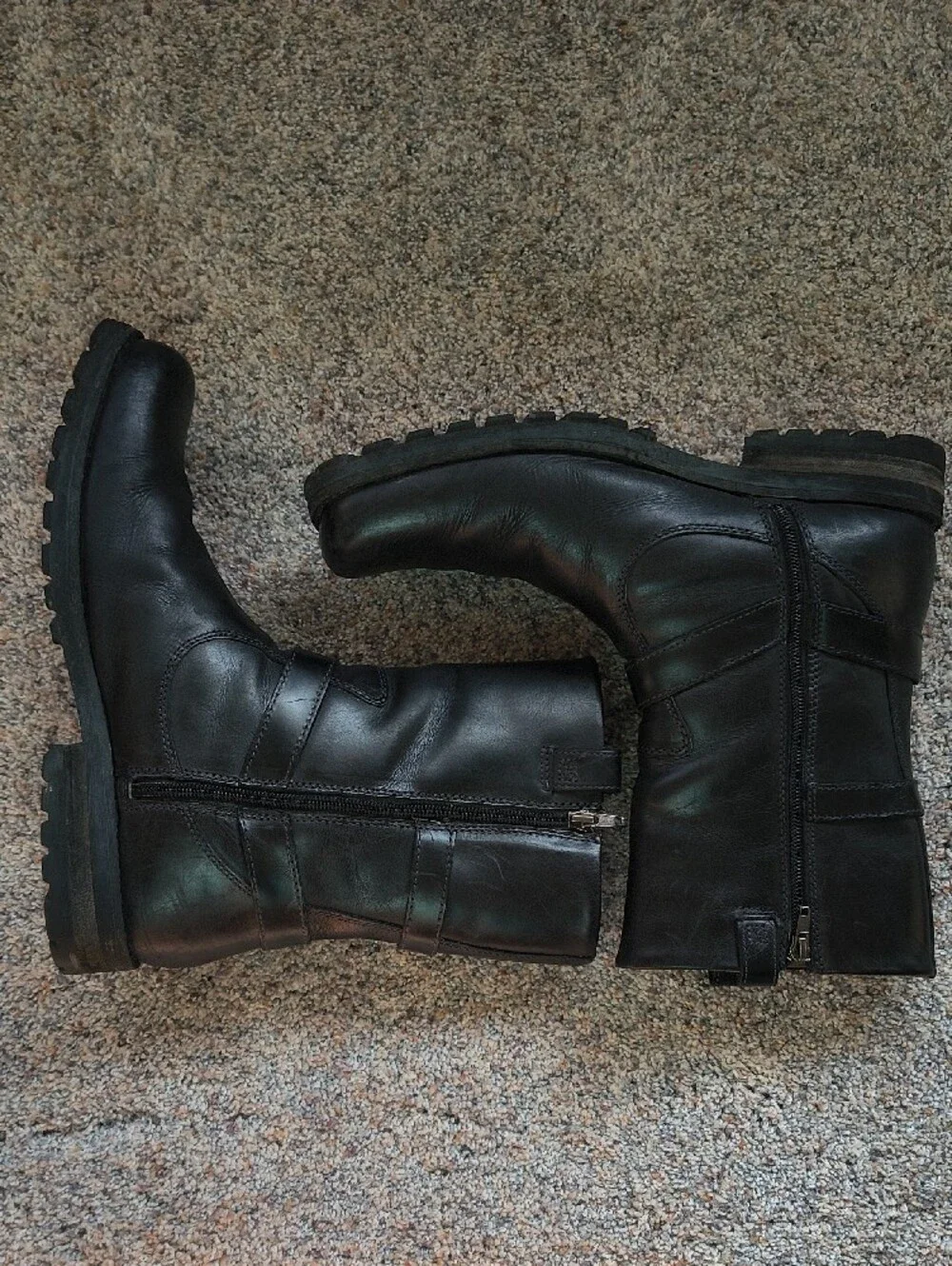 Men's Black Leather Mid-Calf Boots Size 11